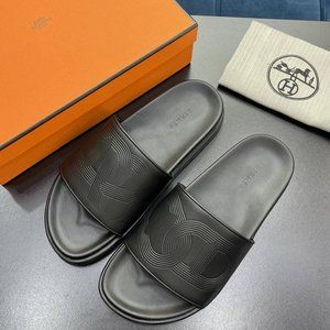 Authentic Hermes Black Biarritz Slides